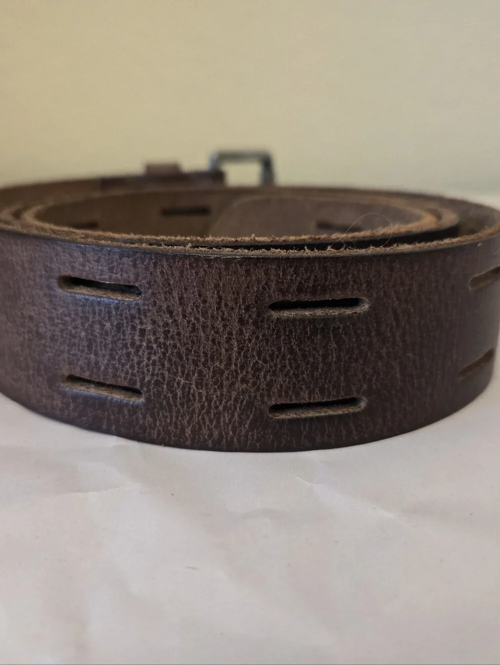 Timberland Unisex Brown Leather Distressed Belt, Buckle Double Hole Western Wear